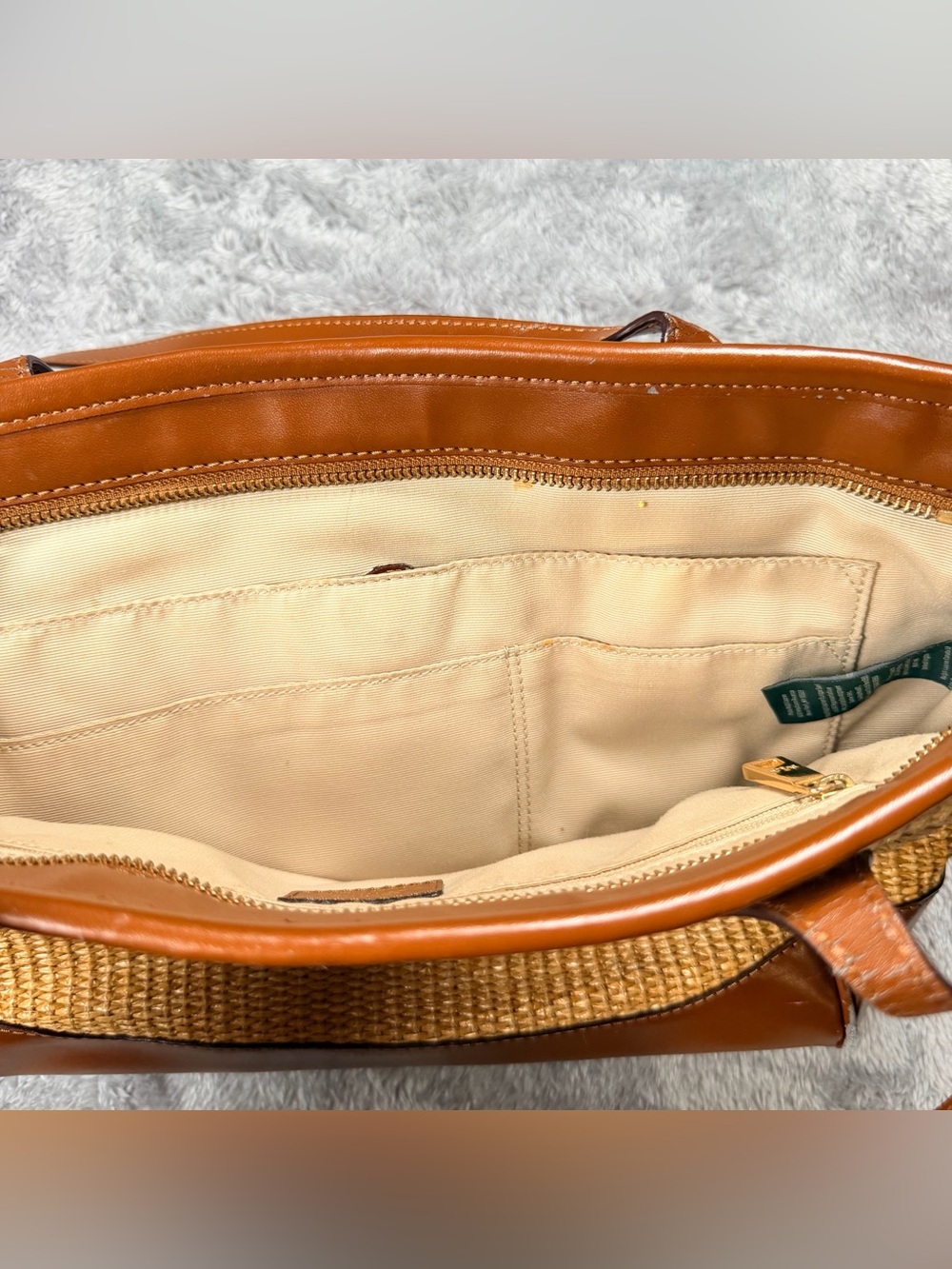Lauren Ralph Lauren Straw Tote with Brown Leather Trim - Picture 7 of 11